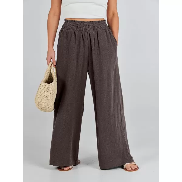 Caracilia Womens Linen Wide Leg Lounge Pants with Pockets Casual Straight Leg High Waisted Flowy Palazzo Pants Loose Trousers