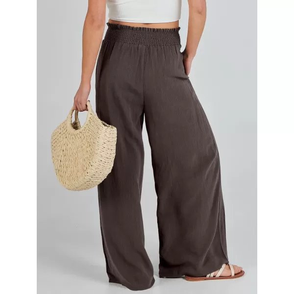 Caracilia Womens Linen Wide Leg Lounge Pants with Pockets Casual Straight Leg High Waisted Flowy Palazzo Pants Loose Trousers
