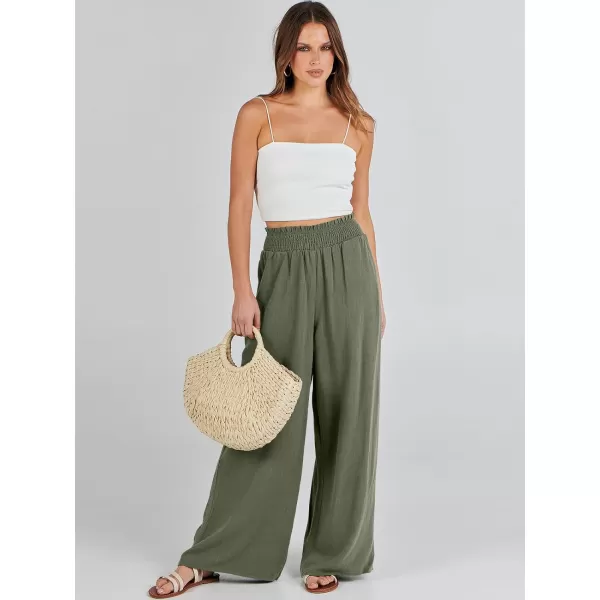 Caracilia Womens Linen Wide Leg Lounge Pants with Pockets Casual Straight Leg High Waisted Flowy Palazzo Pants Loose Trousers