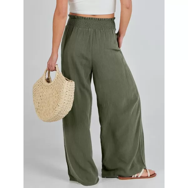 Caracilia Womens Linen Wide Leg Lounge Pants with Pockets Casual Straight Leg High Waisted Flowy Palazzo Pants Loose Trousers