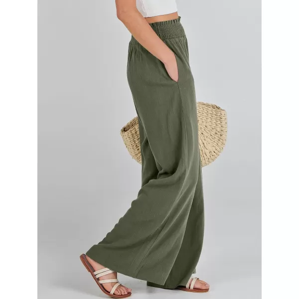 Caracilia Womens Linen Wide Leg Lounge Pants with Pockets Casual Straight Leg High Waisted Flowy Palazzo Pants Loose Trousers