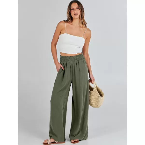 Caracilia Womens Linen Wide Leg Lounge Pants with Pockets Casual Straight Leg High Waisted Flowy Palazzo Pants Loose Trousers