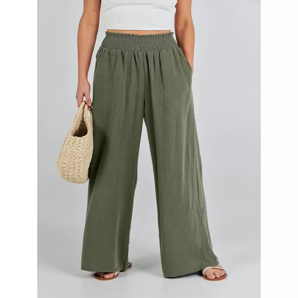 Caracilia Womens Linen Wide Leg Lounge Pants with Pockets Casual Straight Leg High Waisted Flowy Palazzo Pants Loose Trousers