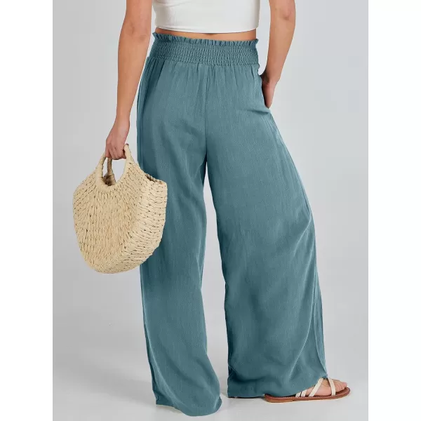 Caracilia Womens Linen Wide Leg Lounge Pants with Pockets Casual Straight Leg High Waisted Flowy Palazzo Pants Loose Trousers