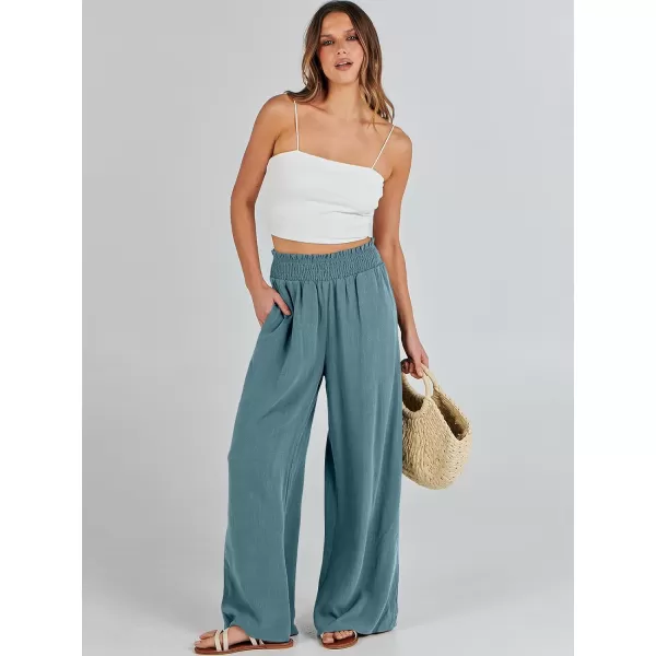 Caracilia Womens Linen Wide Leg Lounge Pants with Pockets Casual Straight Leg High Waisted Flowy Palazzo Pants Loose Trousers