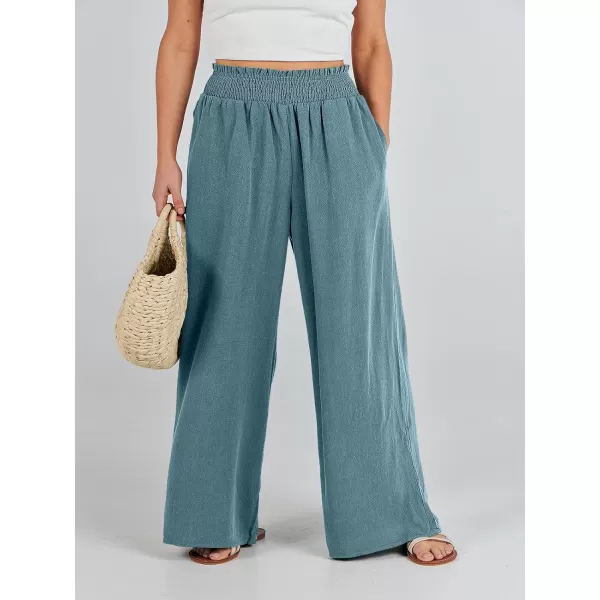 Caracilia Womens Linen Wide Leg Lounge Pants with Pockets Casual Straight Leg High Waisted Flowy Palazzo Pants Loose Trousers