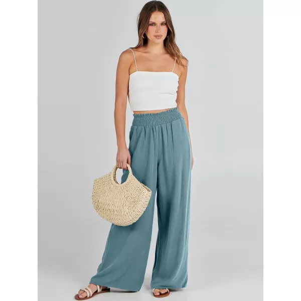 Caracilia Womens Linen Wide Leg Lounge Pants with Pockets Casual Straight Leg High Waisted Flowy Palazzo Pants Loose Trousers