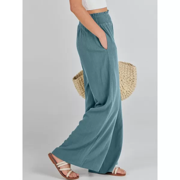 Caracilia Womens Linen Wide Leg Lounge Pants with Pockets Casual Straight Leg High Waisted Flowy Palazzo Pants Loose Trousers