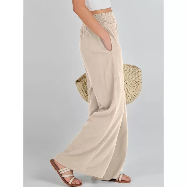 Caracilia Womens Linen Wide Leg Lounge Pants with Pockets Casual Straight Leg High Waisted Flowy Palazzo Pants Loose Trousers