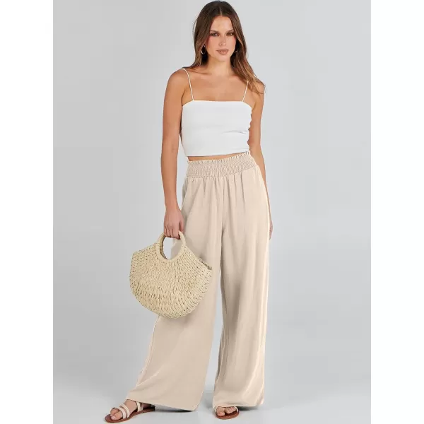 Caracilia Womens Linen Wide Leg Lounge Pants with Pockets Casual Straight Leg High Waisted Flowy Palazzo Pants Loose Trousers
