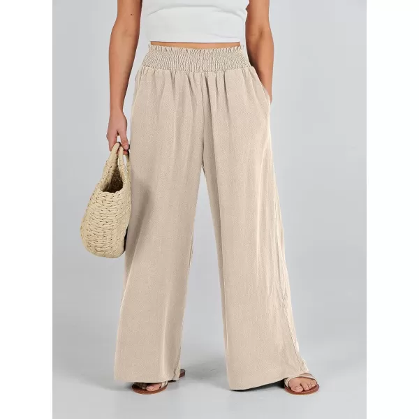 Caracilia Womens Linen Wide Leg Lounge Pants with Pockets Casual Straight Leg High Waisted Flowy Palazzo Pants Loose Trousers
