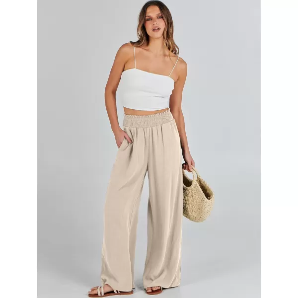 Caracilia Womens Linen Wide Leg Lounge Pants with Pockets Casual Straight Leg High Waisted Flowy Palazzo Pants Loose Trousers