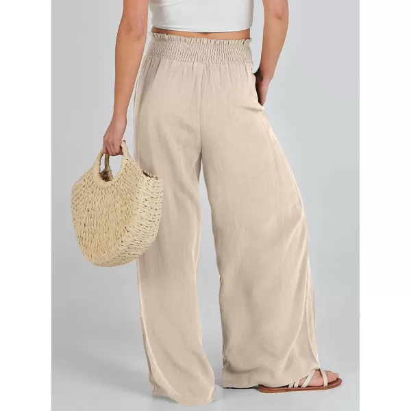 Caracilia Womens Linen Wide Leg Lounge Pants with Pockets Casual Straight Leg High Waisted Flowy Palazzo Pants Loose Trousers