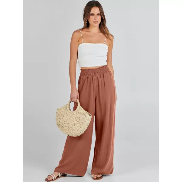 Caracilia Womens Linen Wide Leg Lounge Pants with Pockets Casual Straight Leg High Waisted Flowy Palazzo Pants Loose Trousers