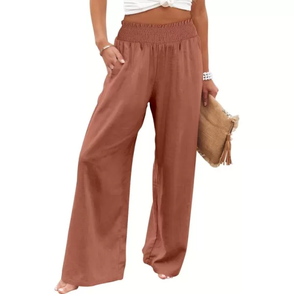Caracilia Womens Linen Wide Leg Lounge Pants with Pockets Casual Straight Leg High Waisted Flowy Palazzo Pants Loose Trousers