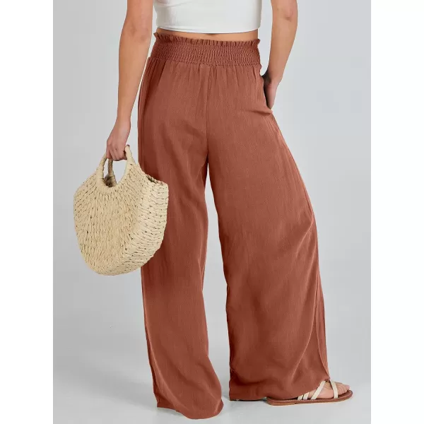 Caracilia Womens Linen Wide Leg Lounge Pants with Pockets Casual Straight Leg High Waisted Flowy Palazzo Pants Loose Trousers