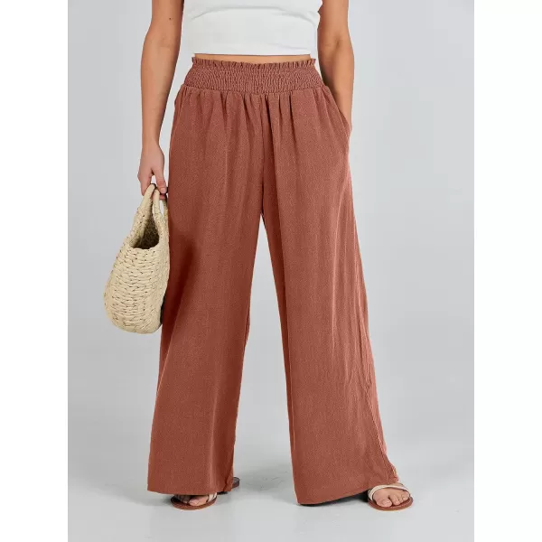 Caracilia Womens Linen Wide Leg Lounge Pants with Pockets Casual Straight Leg High Waisted Flowy Palazzo Pants Loose Trousers