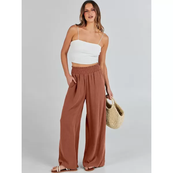 Caracilia Womens Linen Wide Leg Lounge Pants with Pockets Casual Straight Leg High Waisted Flowy Palazzo Pants Loose Trousers