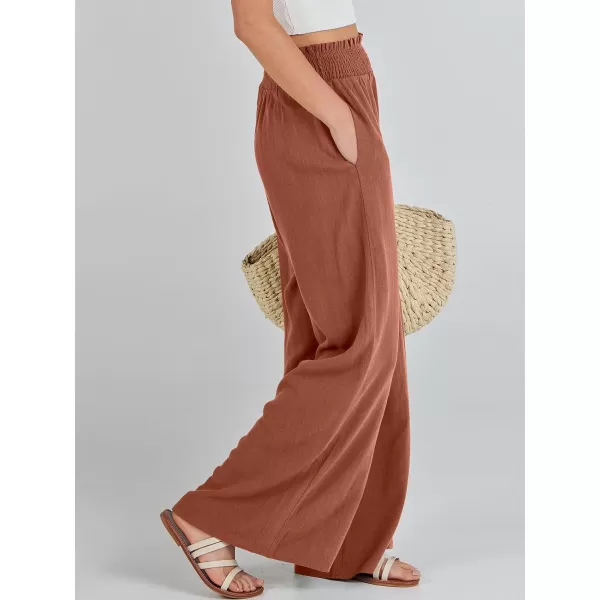 Caracilia Womens Linen Wide Leg Lounge Pants with Pockets Casual Straight Leg High Waisted Flowy Palazzo Pants Loose Trousers