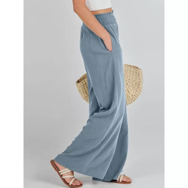 Caracilia Womens Linen Wide Leg Lounge Pants with Pockets Casual Straight Leg High Waisted Flowy Palazzo Pants Loose Trousers