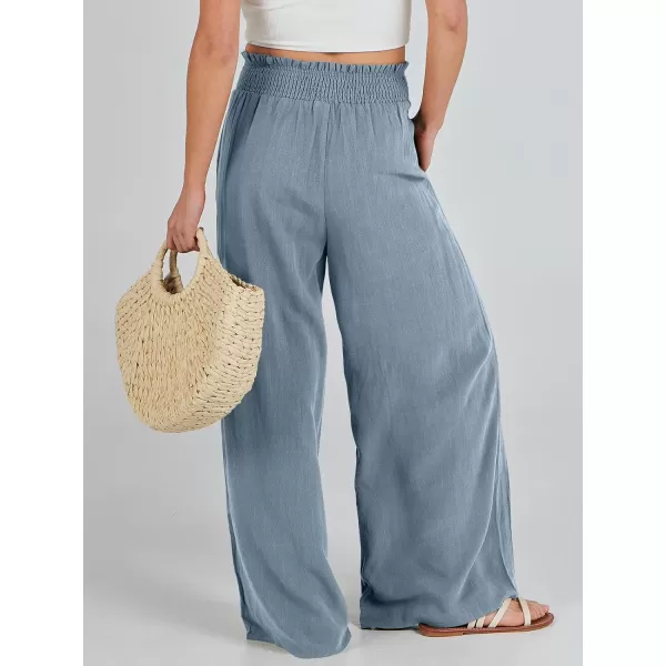 Caracilia Womens Linen Wide Leg Lounge Pants with Pockets Casual Straight Leg High Waisted Flowy Palazzo Pants Loose Trousers