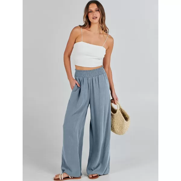 Caracilia Womens Linen Wide Leg Lounge Pants with Pockets Casual Straight Leg High Waisted Flowy Palazzo Pants Loose Trousers
