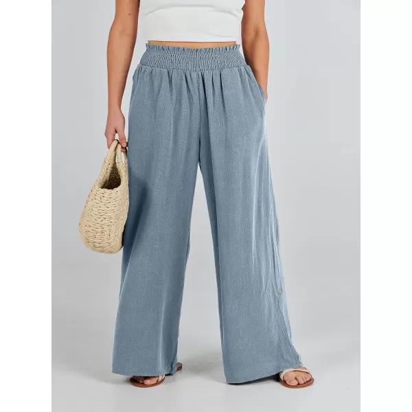 Caracilia Womens Linen Wide Leg Lounge Pants with Pockets Casual Straight Leg High Waisted Flowy Palazzo Pants Loose Trousers