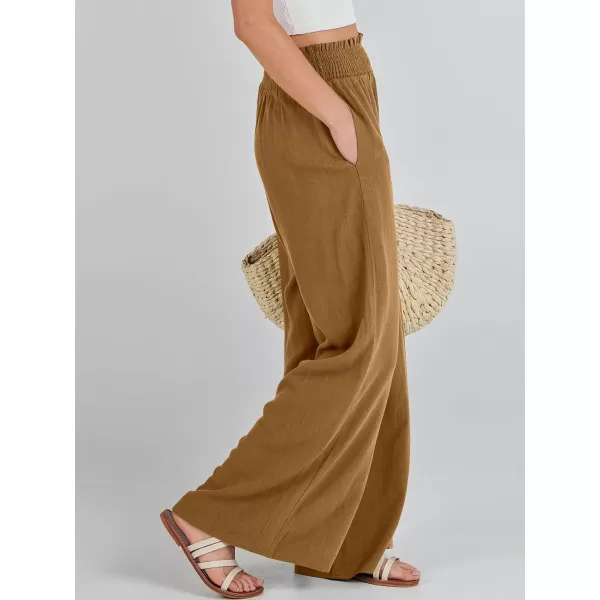 Caracilia Womens Linen Wide Leg Lounge Pants with Pockets Casual Straight Leg High Waisted Flowy Palazzo Pants Loose Trousers