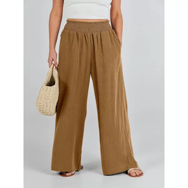 Caracilia Womens Linen Wide Leg Lounge Pants with Pockets Casual Straight Leg High Waisted Flowy Palazzo Pants Loose Trousers