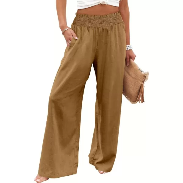 Caracilia Womens Linen Wide Leg Lounge Pants with Pockets Casual Straight Leg High Waisted Flowy Palazzo Pants Loose Trousers