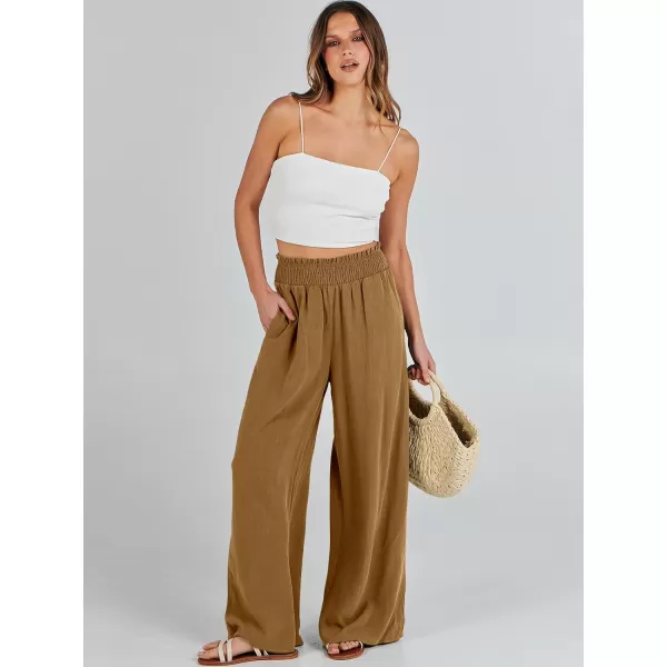 Caracilia Womens Linen Wide Leg Lounge Pants with Pockets Casual Straight Leg High Waisted Flowy Palazzo Pants Loose Trousers
