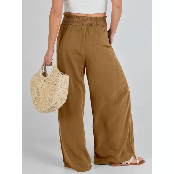 Caracilia Womens Linen Wide Leg Lounge Pants with Pockets Casual Straight Leg High Waisted Flowy Palazzo Pants Loose Trousers