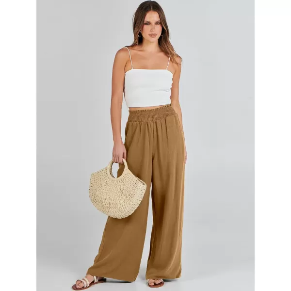 Caracilia Womens Linen Wide Leg Lounge Pants with Pockets Casual Straight Leg High Waisted Flowy Palazzo Pants Loose Trousers