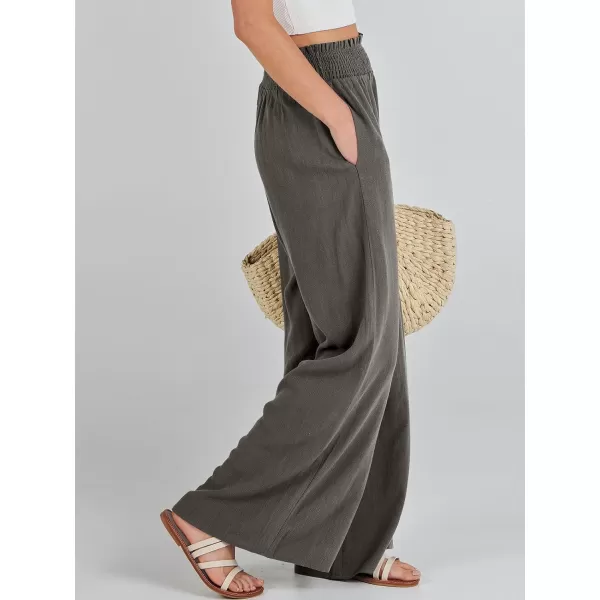 Caracilia Womens Linen Wide Leg Lounge Pants with Pockets Casual Straight Leg High Waisted Flowy Palazzo Pants Loose Trousers
