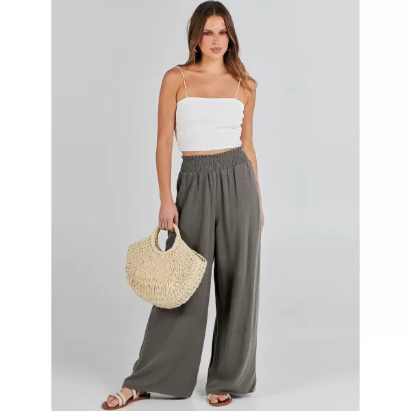 Caracilia Womens Linen Wide Leg Lounge Pants with Pockets Casual Straight Leg High Waisted Flowy Palazzo Pants Loose Trousers