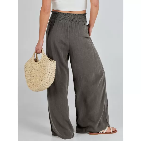 Caracilia Womens Linen Wide Leg Lounge Pants with Pockets Casual Straight Leg High Waisted Flowy Palazzo Pants Loose Trousers
