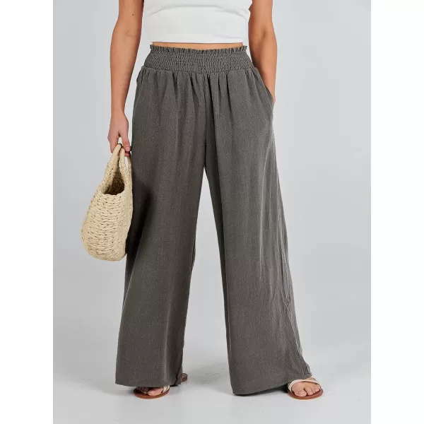 Caracilia Womens Linen Wide Leg Lounge Pants with Pockets Casual Straight Leg High Waisted Flowy Palazzo Pants Loose Trousers