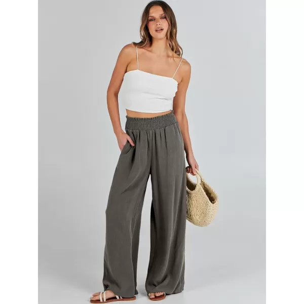 Caracilia Womens Linen Wide Leg Lounge Pants with Pockets Casual Straight Leg High Waisted Flowy Palazzo Pants Loose Trousers