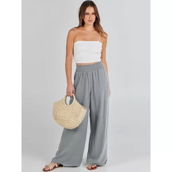 Caracilia Womens Linen Wide Leg Lounge Pants with Pockets Casual Straight Leg High Waisted Flowy Palazzo Pants Loose Trousers