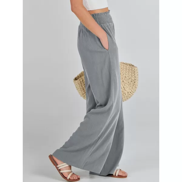 Caracilia Womens Linen Wide Leg Lounge Pants with Pockets Casual Straight Leg High Waisted Flowy Palazzo Pants Loose Trousers