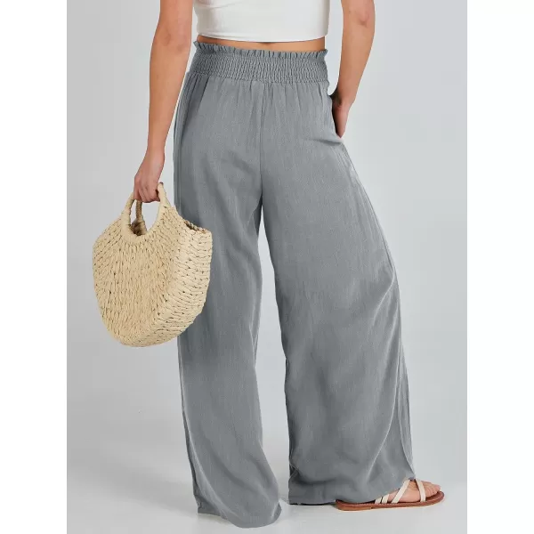 Caracilia Womens Linen Wide Leg Lounge Pants with Pockets Casual Straight Leg High Waisted Flowy Palazzo Pants Loose Trousers