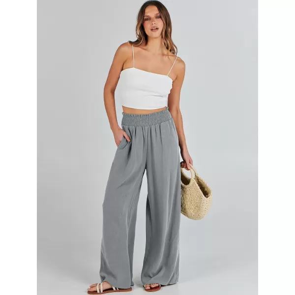 Caracilia Womens Linen Wide Leg Lounge Pants with Pockets Casual Straight Leg High Waisted Flowy Palazzo Pants Loose Trousers