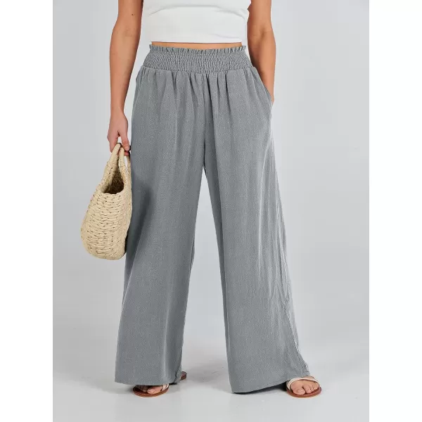 Caracilia Womens Linen Wide Leg Lounge Pants with Pockets Casual Straight Leg High Waisted Flowy Palazzo Pants Loose Trousers