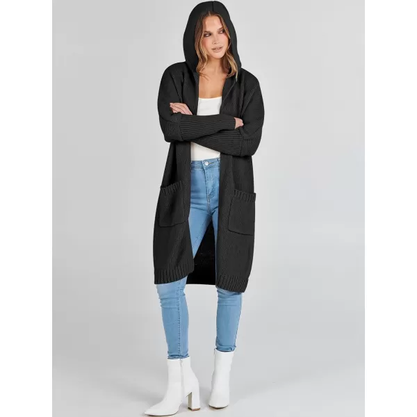 Caracilia Women's Long Cardigan Sweaters Oversized Open Front Long Sleeve Lightweight Knit Hooded Outerwear 2023 Fall Coat