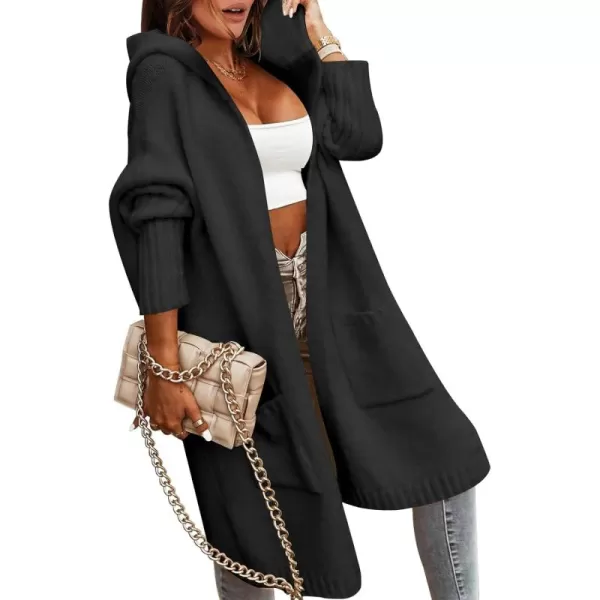 Caracilia Women's Long Cardigan Sweaters Oversized Open Front Long Sleeve Lightweight Knit Hooded Outerwear 2023 Fall Coat