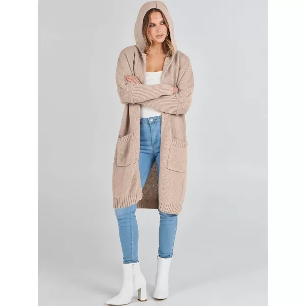 Caracilia Women's Long Cardigan Sweaters Oversized Open Front Long Sleeve Lightweight Knit Hooded Outerwear 2023 Fall Coat