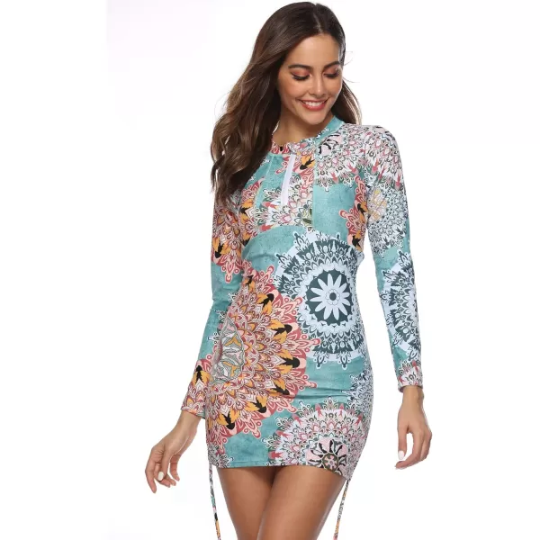 Caracilia Women's Long Sleeve Half-Zip Sun Protection Rashguard Side Adjustable Swim Shirt