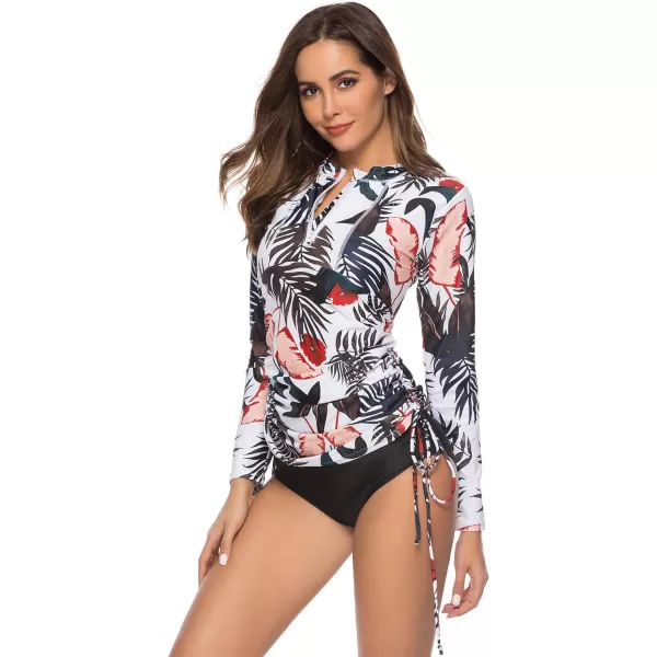 Caracilia Women's Long Sleeve Half-Zip Sun Protection Rashguard Side Adjustable Swim Shirt