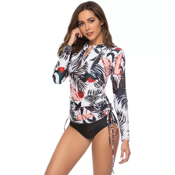 Caracilia Women's Long Sleeve Half-Zip Sun Protection Rashguard Side Adjustable Swim Shirt