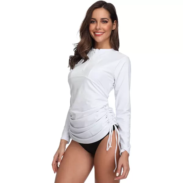 Caracilia Women's Long Sleeve Half-Zip Sun Protection Rashguard Side Adjustable Swim Shirt